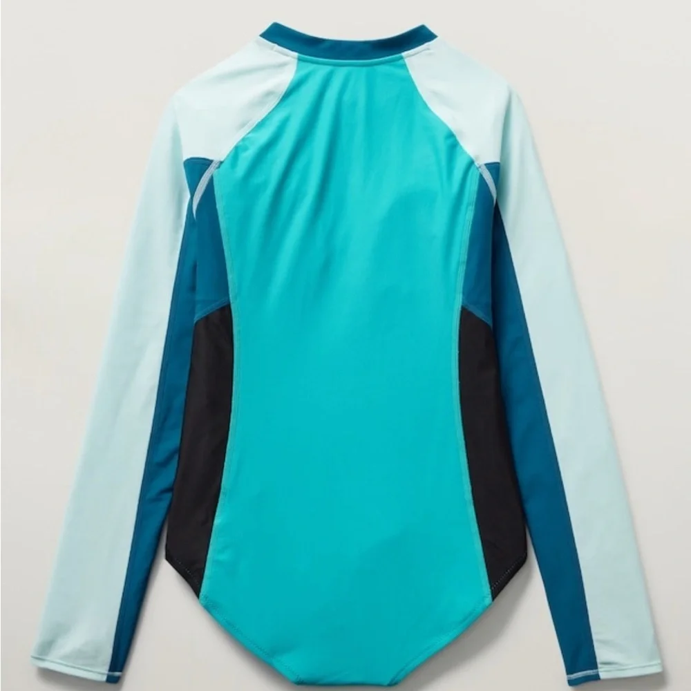 NWOT Athleta Girl Bora Bora Blue Rashguard One Piece Swimsuit Size XL/14